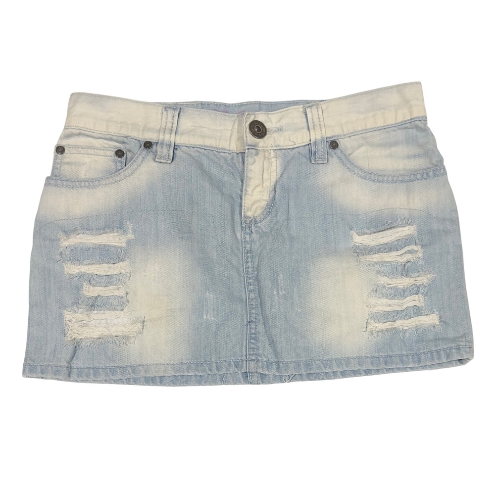 Fishbone New Yorker Distressed Denim Mini Skirt Light Blue White Y2K XS 42-008